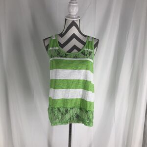 Made for Me 2 Look Amazing Tank top Shirt Juniors XL Green White Striped